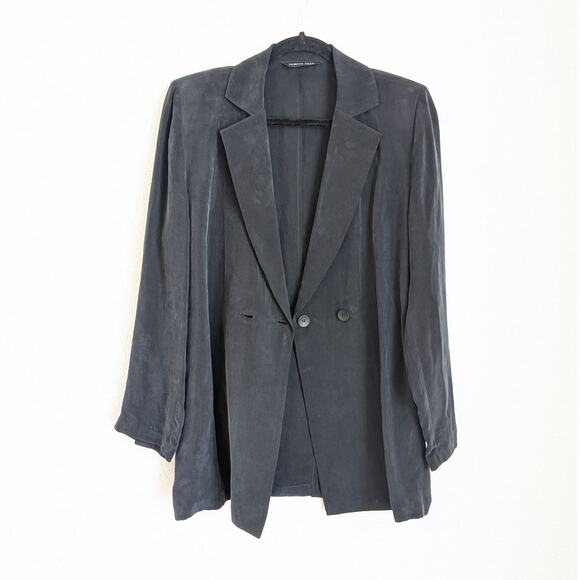 Yasemin Ozeri 2PC Set Black Liquid Butter Double-breasted Blazer M Dress Pants S - Picture 2 of 16